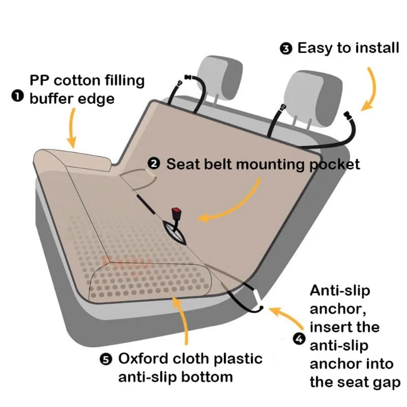 Anti-Dirty Non-Stick Dog Car Seat, Anti-Slip Waterproof Oxford Cat Car Seat, Adjustable Four Seasons Washable Car Seat Cushion